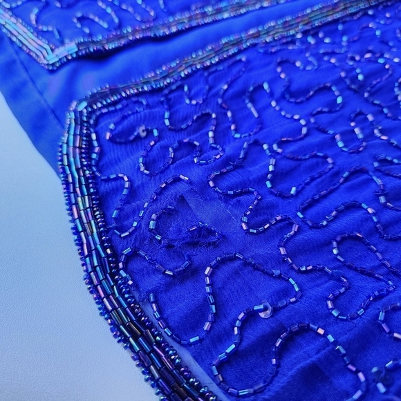 VTG BRILLIANTE BY JA Blue 100% Silk Chiffon AB Beaded Tiered Cocktail Dress 3X - Picture 10 of 16